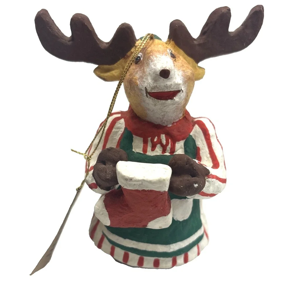 Vtg Paper Mache Christmas‎ Moose Ornament 5 1/2
